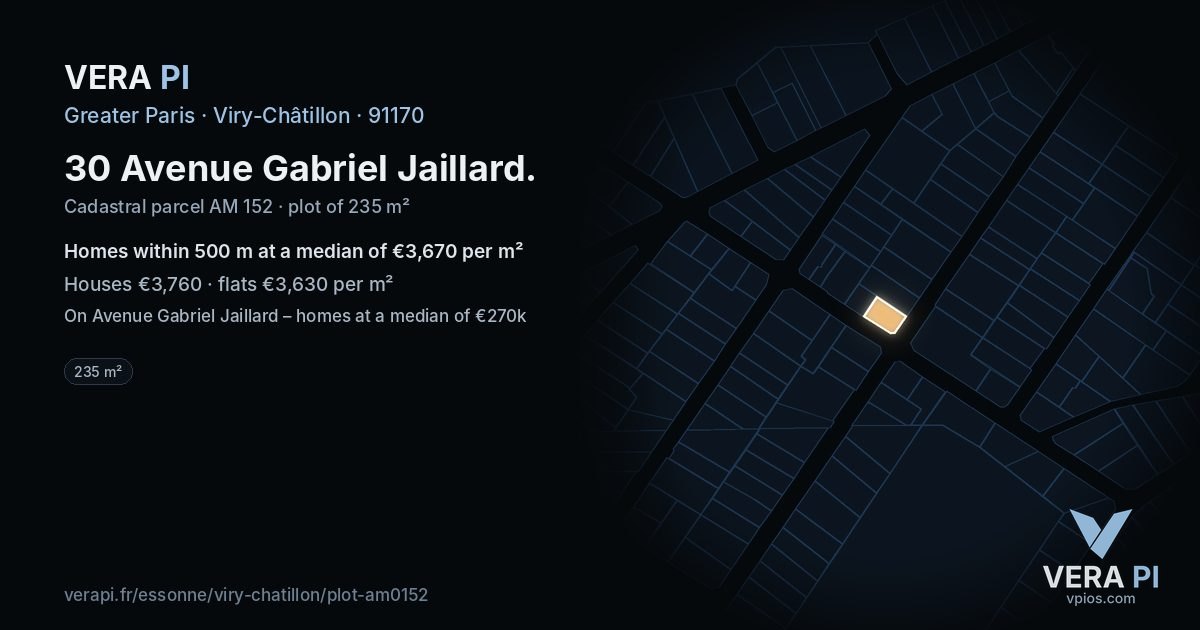 30 Avenue Gabriel Jaillard, Viry-Châtillon at night – the plot lit, the parcels around coloured by the prices near them