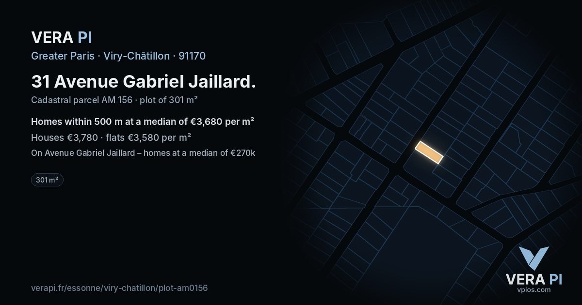 31 Avenue Gabriel Jaillard, Viry-Châtillon at night – the plot lit, the parcels around coloured by the prices near them
