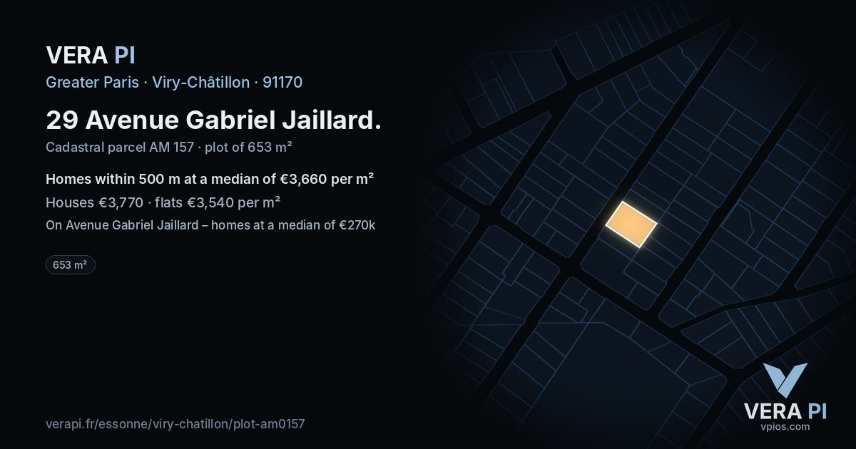 29 Avenue Gabriel Jaillard, Viry-Châtillon at night – the plot lit, the parcels around coloured by the prices near them