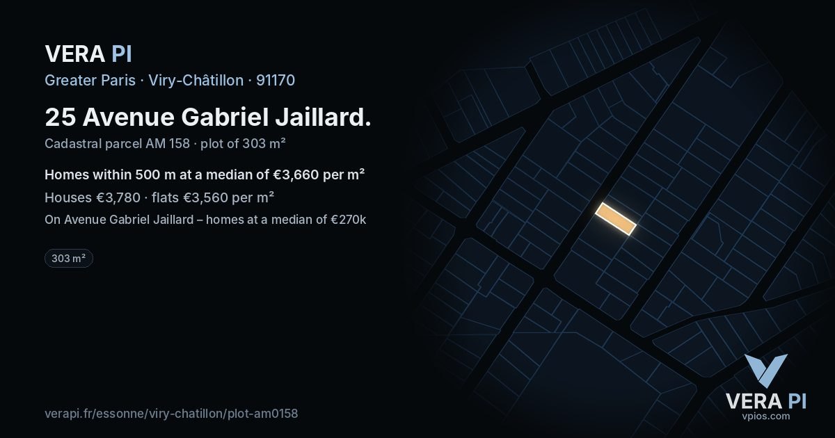 25 Avenue Gabriel Jaillard, Viry-Châtillon at night – the plot lit, the parcels around coloured by the prices near them