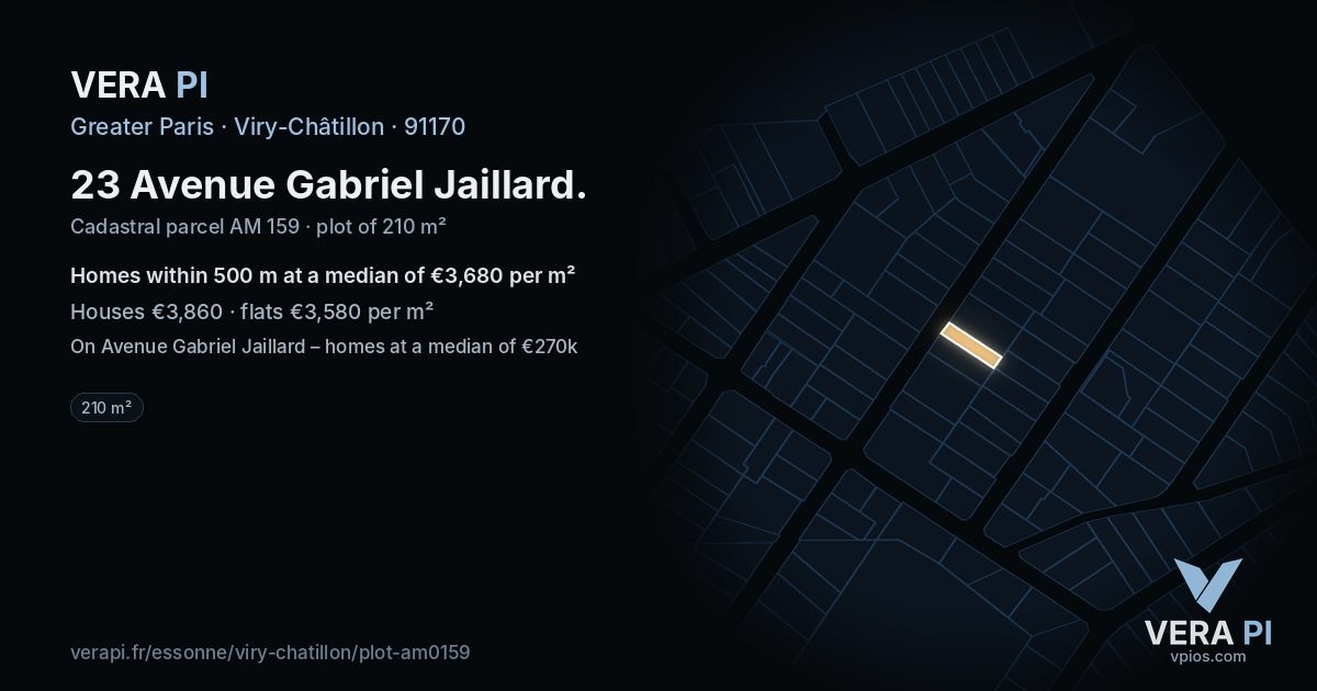 23 Avenue Gabriel Jaillard, Viry-Châtillon at night – the plot lit, the parcels around coloured by the prices near them