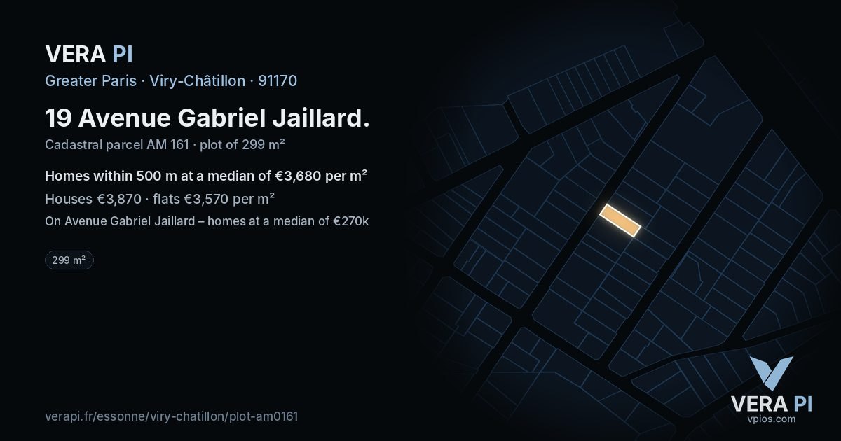 19 Avenue Gabriel Jaillard, Viry-Châtillon at night – the plot lit, the parcels around coloured by the prices near them