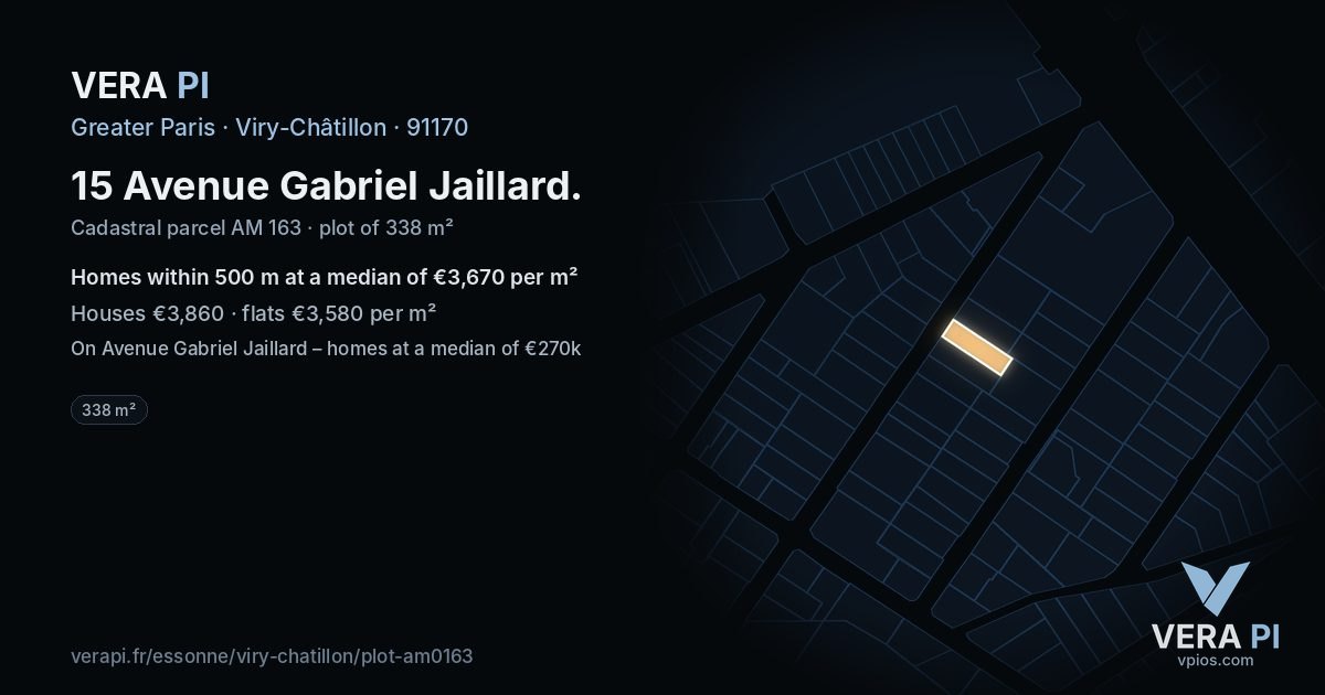 15 Avenue Gabriel Jaillard, Viry-Châtillon at night – the plot lit, the parcels around coloured by the prices near them