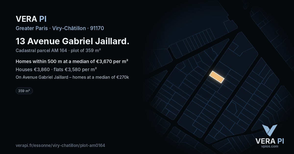 13 Avenue Gabriel Jaillard, Viry-Châtillon at night – the plot lit, the parcels around coloured by the prices near them