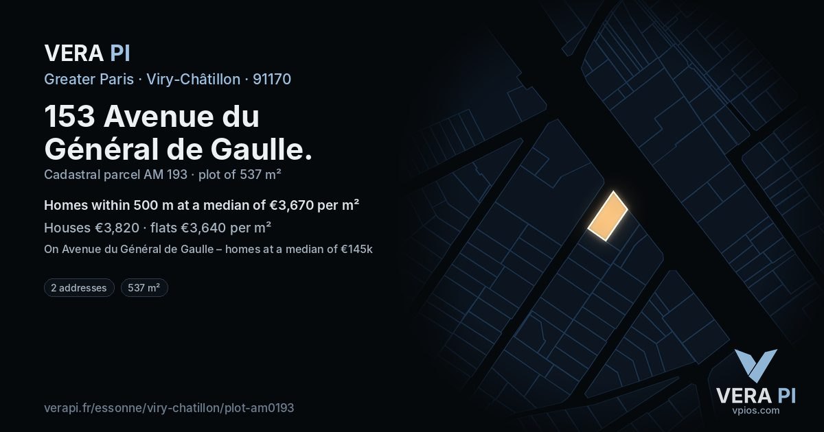 153 Avenue du Général de Gaulle, Viry-Châtillon at night – the plot lit, the parcels around coloured by the prices near them