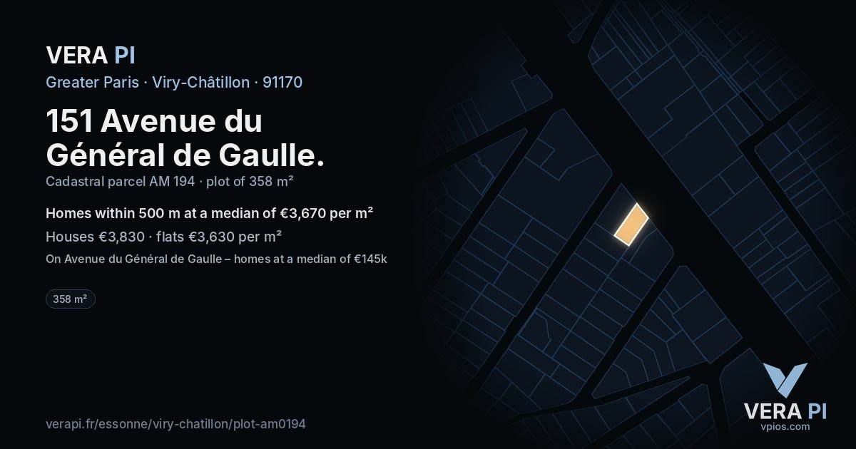 151 Avenue du Général de Gaulle, Viry-Châtillon at night – the plot lit, the parcels around coloured by the prices near them