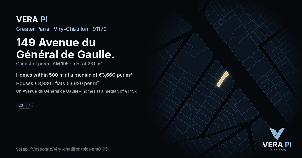 149 Avenue du Général de Gaulle, Viry-Châtillon at night – the plot lit, the parcels around coloured by the prices near them