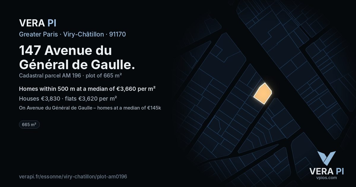 147 Avenue du Général de Gaulle, Viry-Châtillon at night – the plot lit, the parcels around coloured by the prices near them