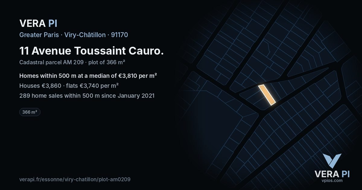 11 Avenue Toussaint Cauro, Viry-Châtillon at night – the plot lit, the parcels around coloured by the prices near them