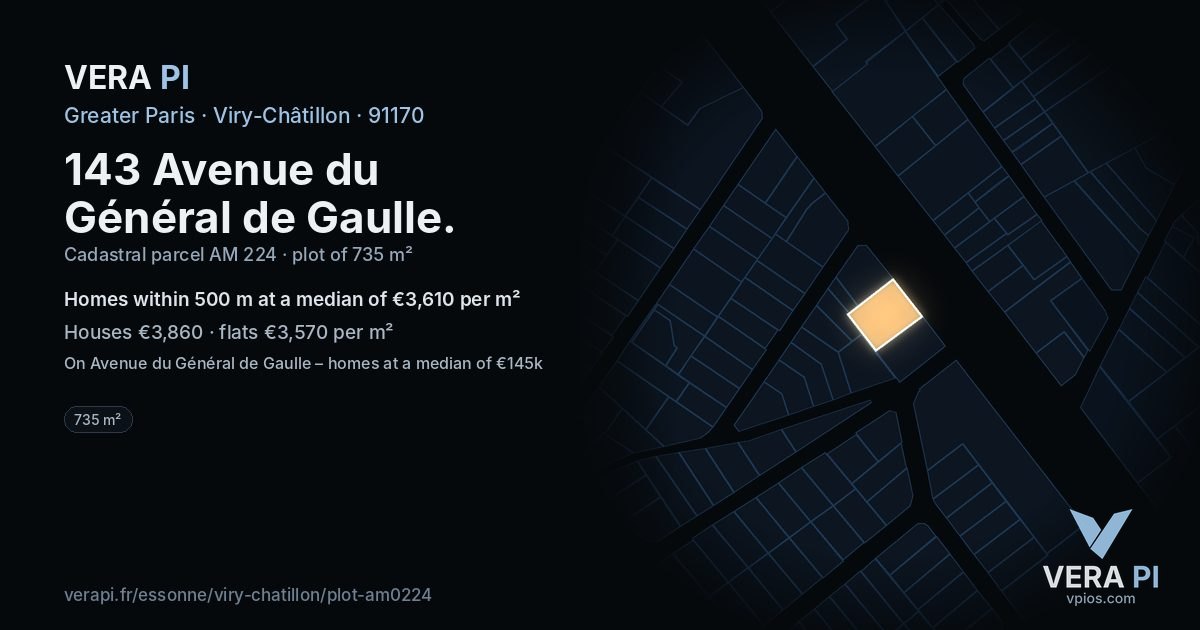 143 Avenue du Général de Gaulle, Viry-Châtillon at night – the plot lit, the parcels around coloured by the prices near them