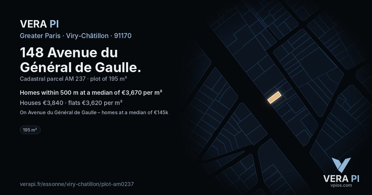 148 Avenue du Général de Gaulle, Viry-Châtillon at night – the plot lit, the parcels around coloured by the prices near them