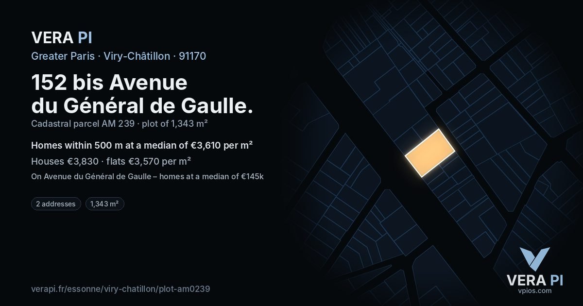 152 bis Avenue du Général de Gaulle, Viry-Châtillon at night – the plot lit, the parcels around coloured by the prices near them