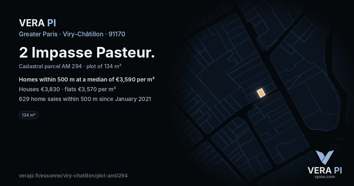 2 Impasse Pasteur, Viry-Châtillon at night – the plot lit, the parcels around coloured by the prices near them