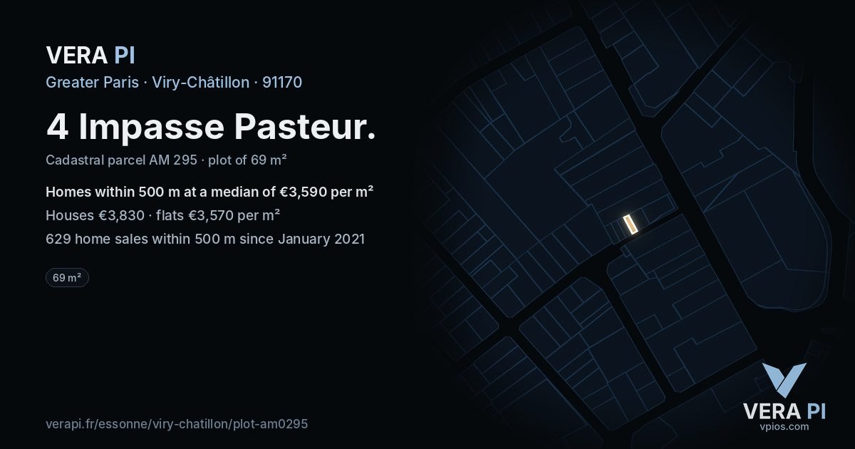 4 Impasse Pasteur, Viry-Châtillon at night – the plot lit, the parcels around coloured by the prices near them