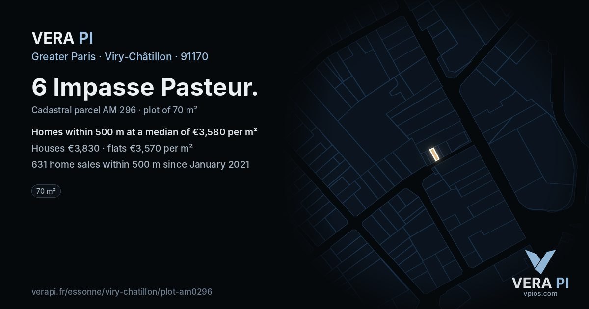6 Impasse Pasteur, Viry-Châtillon at night – the plot lit, the parcels around coloured by the prices near them