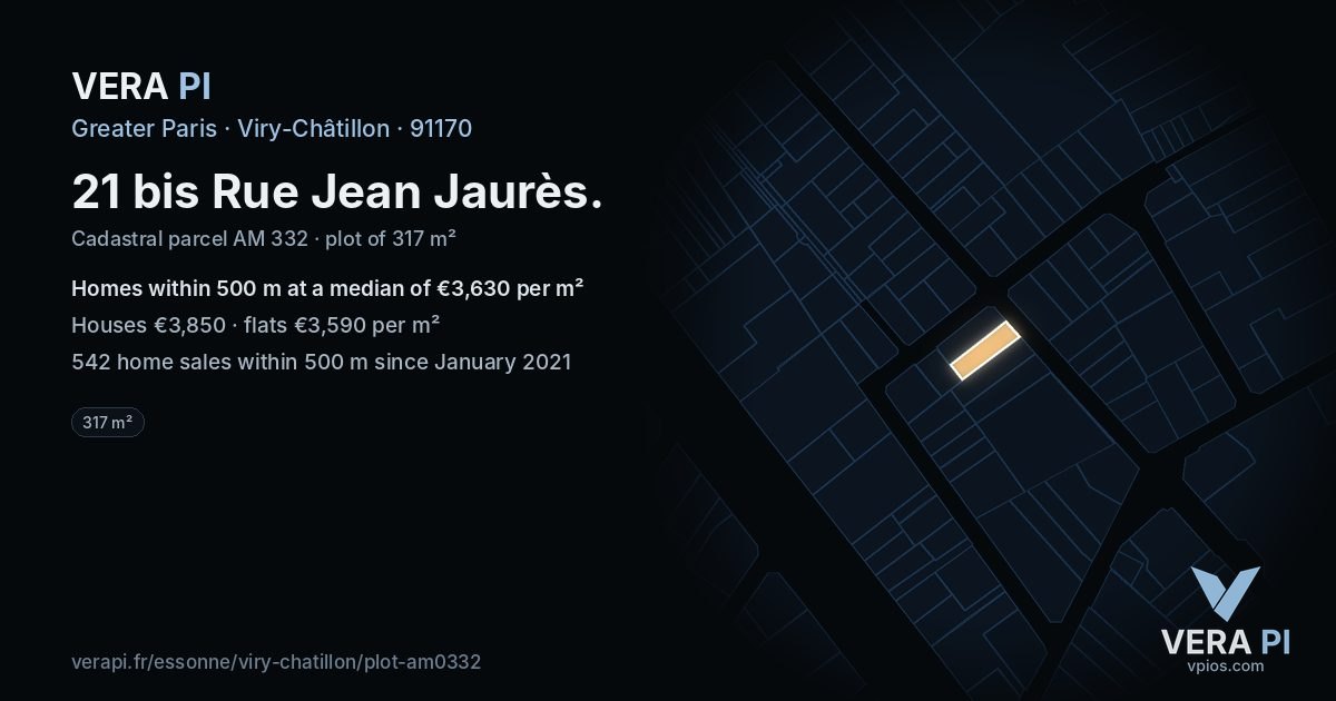 21 bis Rue Jean Jaurès, Viry-Châtillon at night – the plot lit, the parcels around coloured by the prices near them