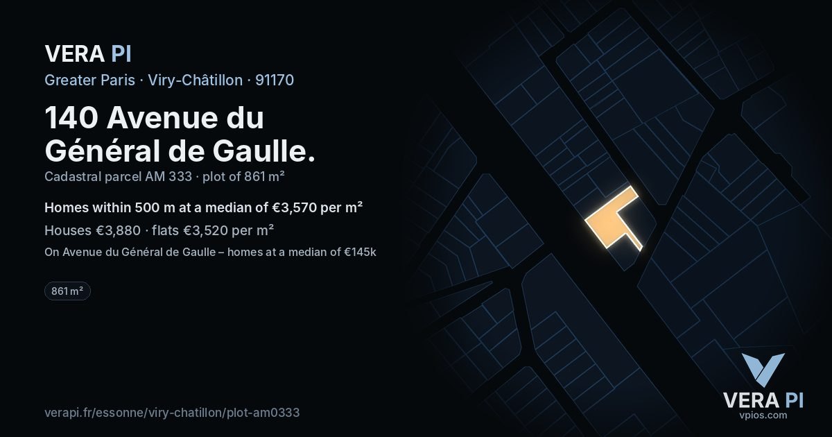 140 Avenue du Général de Gaulle, Viry-Châtillon at night – the plot lit, the parcels around coloured by the prices near them