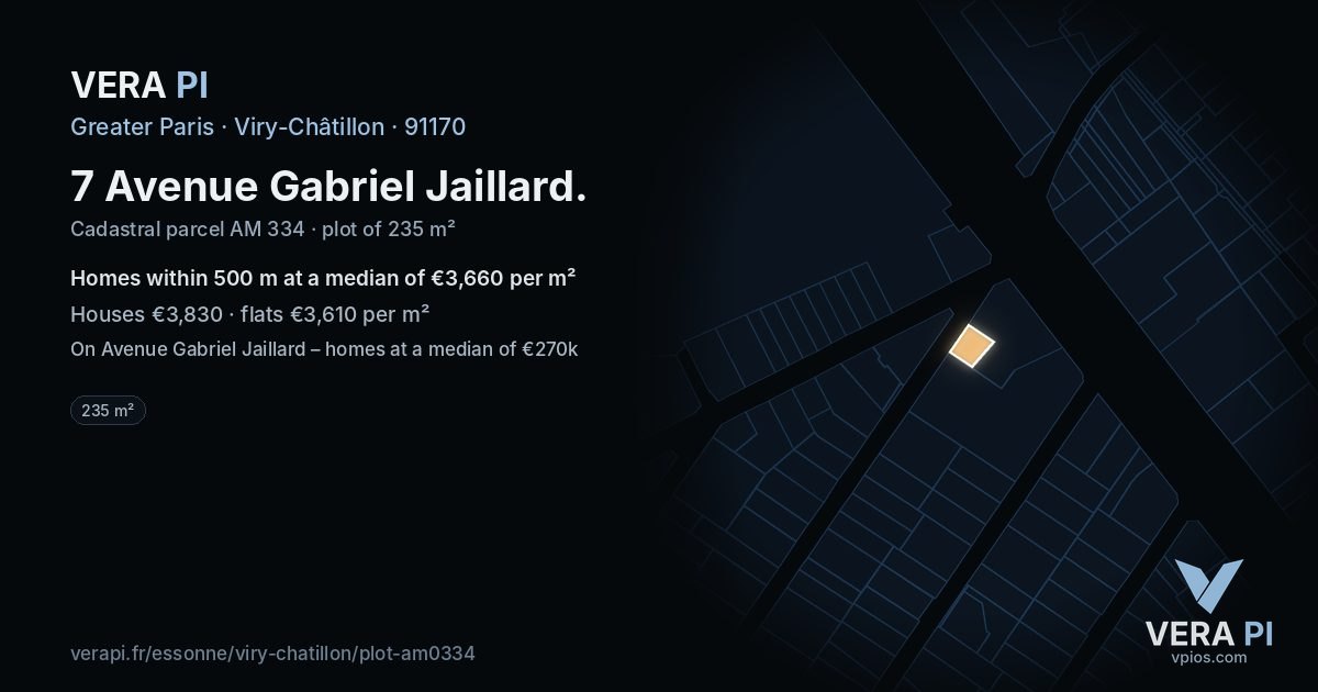 7 Avenue Gabriel Jaillard, Viry-Châtillon at night – the plot lit, the parcels around coloured by the prices near them