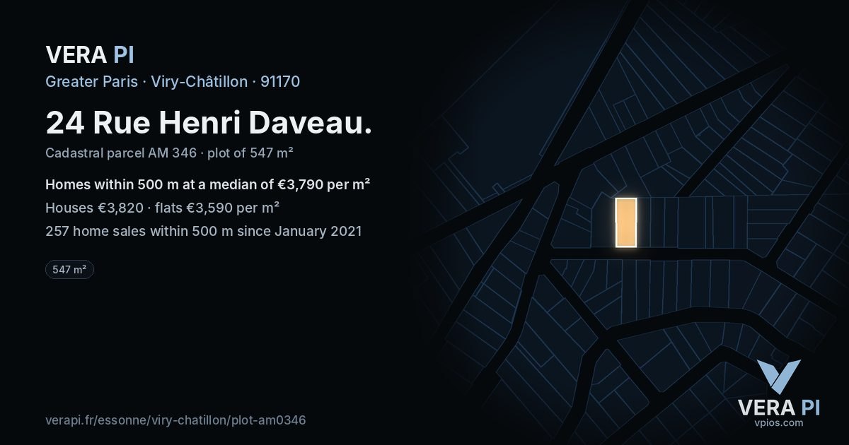 24 Rue Henri Daveau, Viry-Châtillon at night – the plot lit, the parcels around coloured by the prices near them