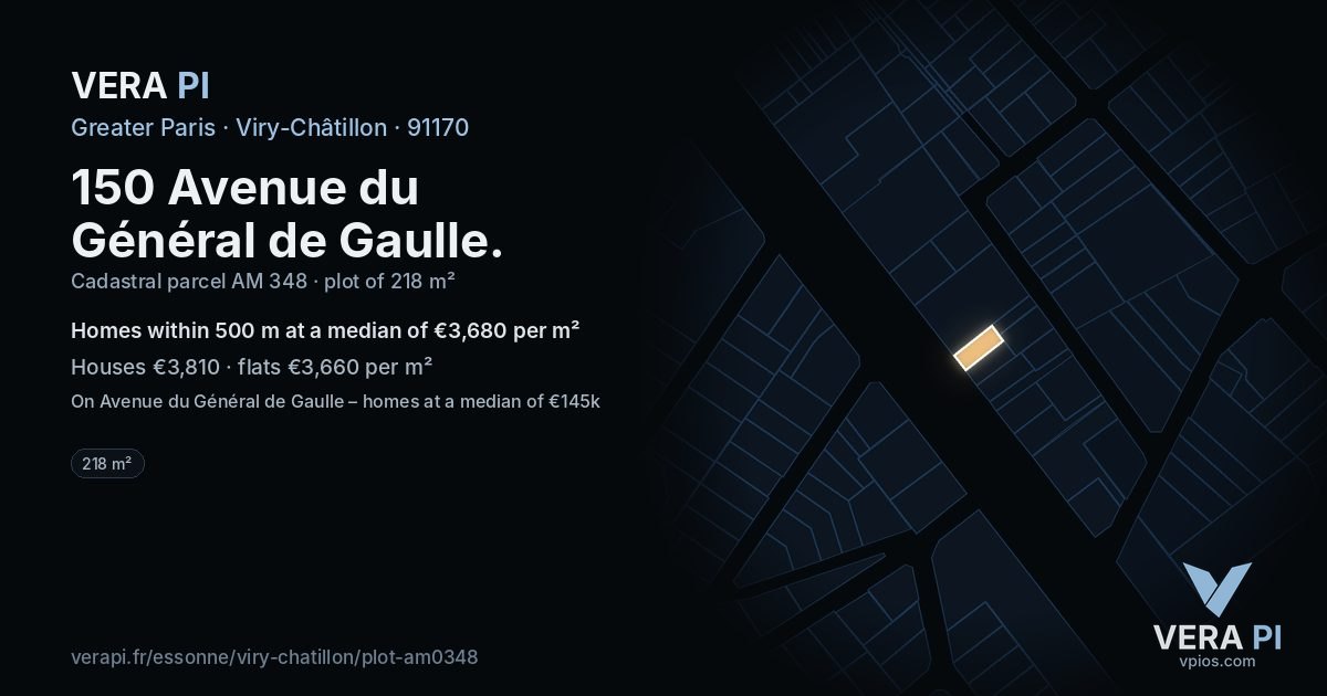 150 Avenue du Général de Gaulle, Viry-Châtillon at night – the plot lit, the parcels around coloured by the prices near them