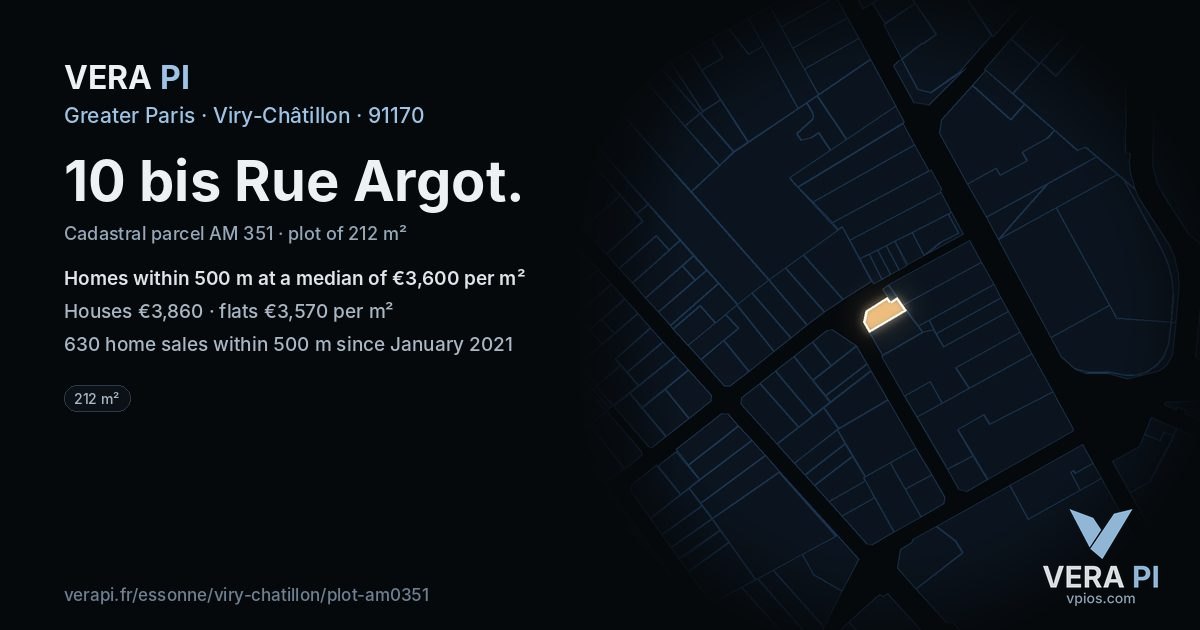 10 bis Rue Argot, Viry-Châtillon at night – the plot lit, the parcels around coloured by the prices near them
