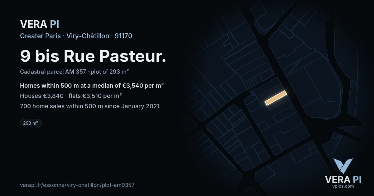9 bis Rue Pasteur, Viry-Châtillon at night – the plot lit, the parcels around coloured by the prices near them