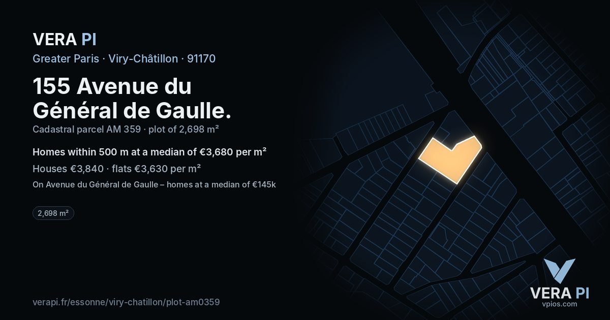 155 Avenue du Général de Gaulle, Viry-Châtillon at night – the plot lit, the parcels around coloured by the prices near them