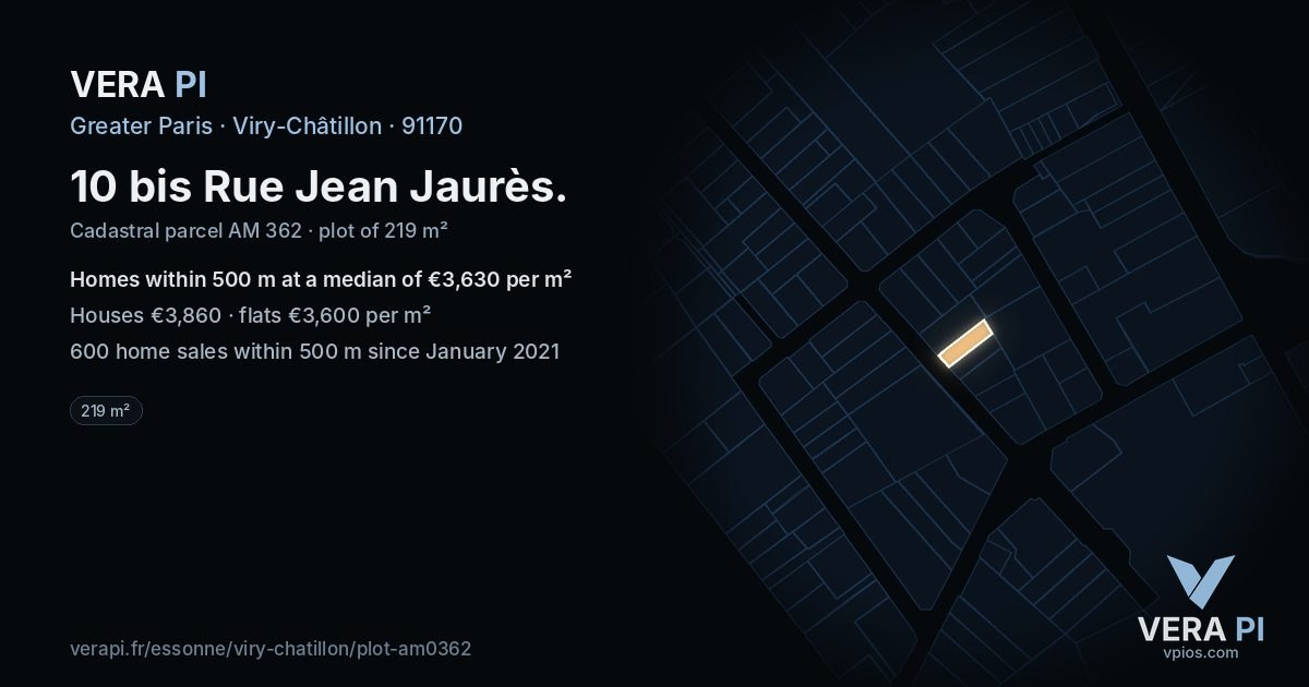 10 bis Rue Jean Jaurès, Viry-Châtillon at night – the plot lit, the parcels around coloured by the prices near them