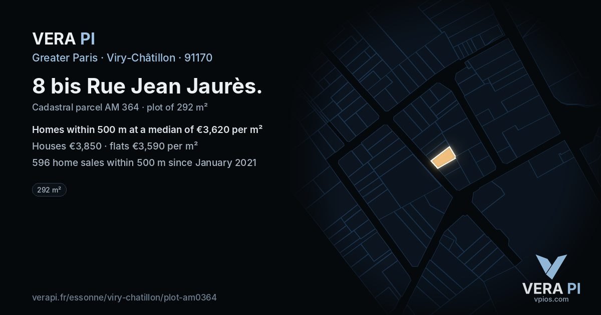 8 bis Rue Jean Jaurès, Viry-Châtillon at night – the plot lit, the parcels around coloured by the prices near them