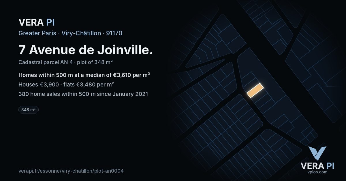 7 Avenue de Joinville, Viry-Châtillon at night – the plot lit, the parcels around coloured by the prices near them