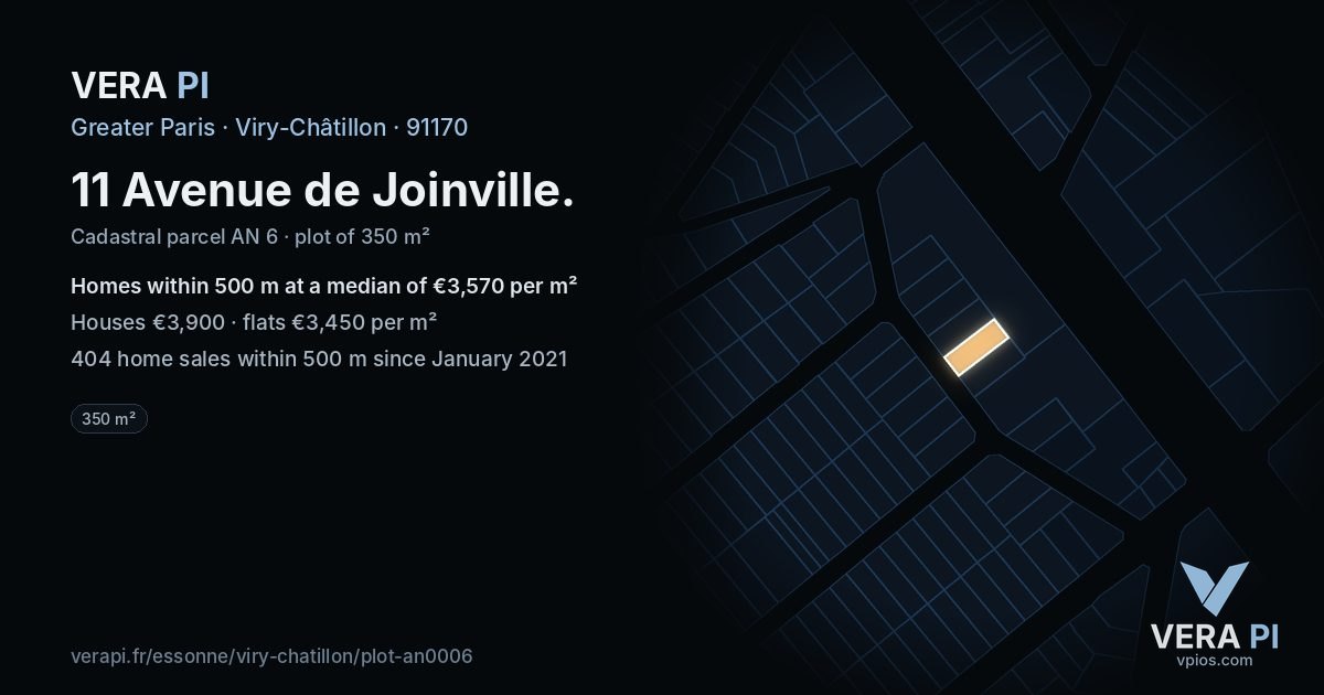 11 Avenue de Joinville, Viry-Châtillon at night – the plot lit, the parcels around coloured by the prices near them