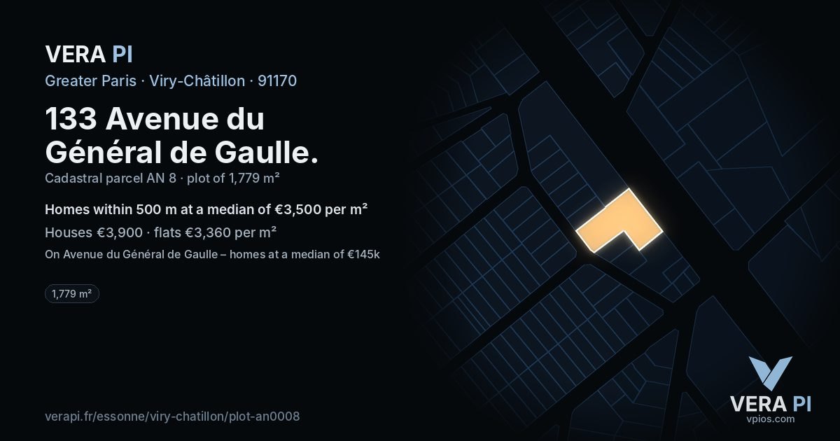 133 Avenue du Général de Gaulle, Viry-Châtillon at night – the plot lit, the parcels around coloured by the prices near them