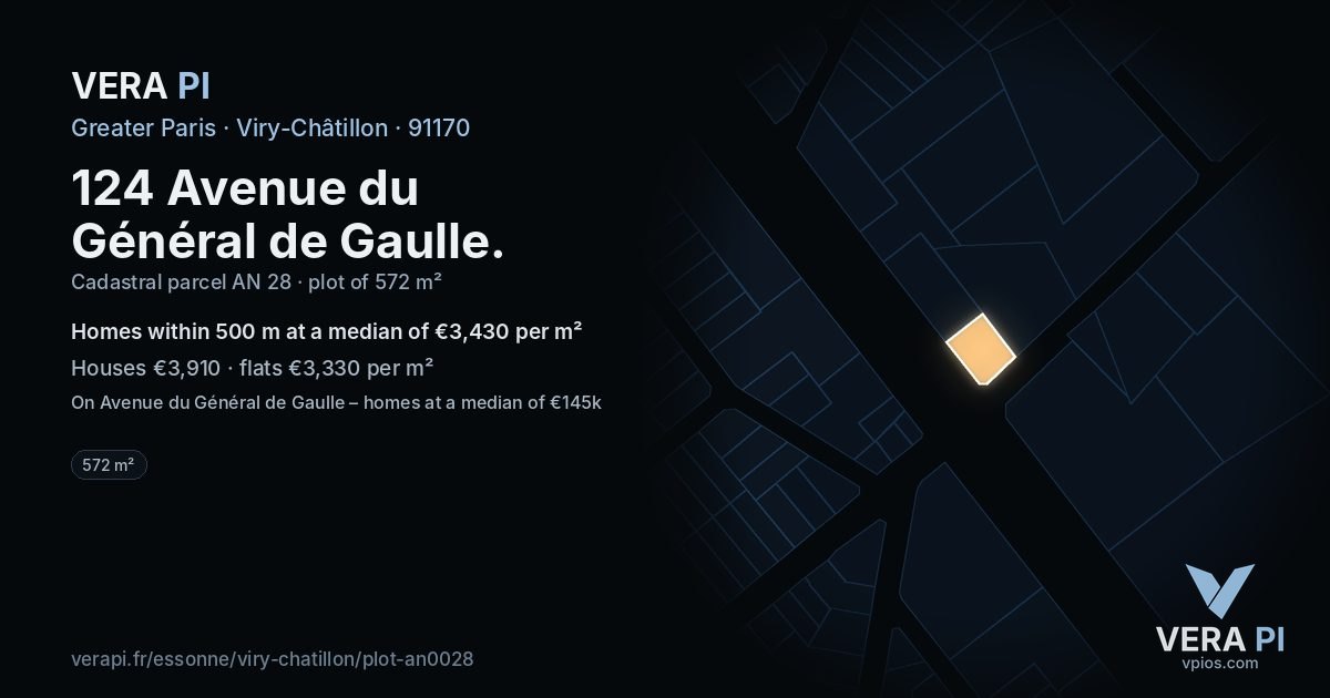 124 Avenue du Général de Gaulle, Viry-Châtillon at night – the plot lit, the parcels around coloured by the prices near them