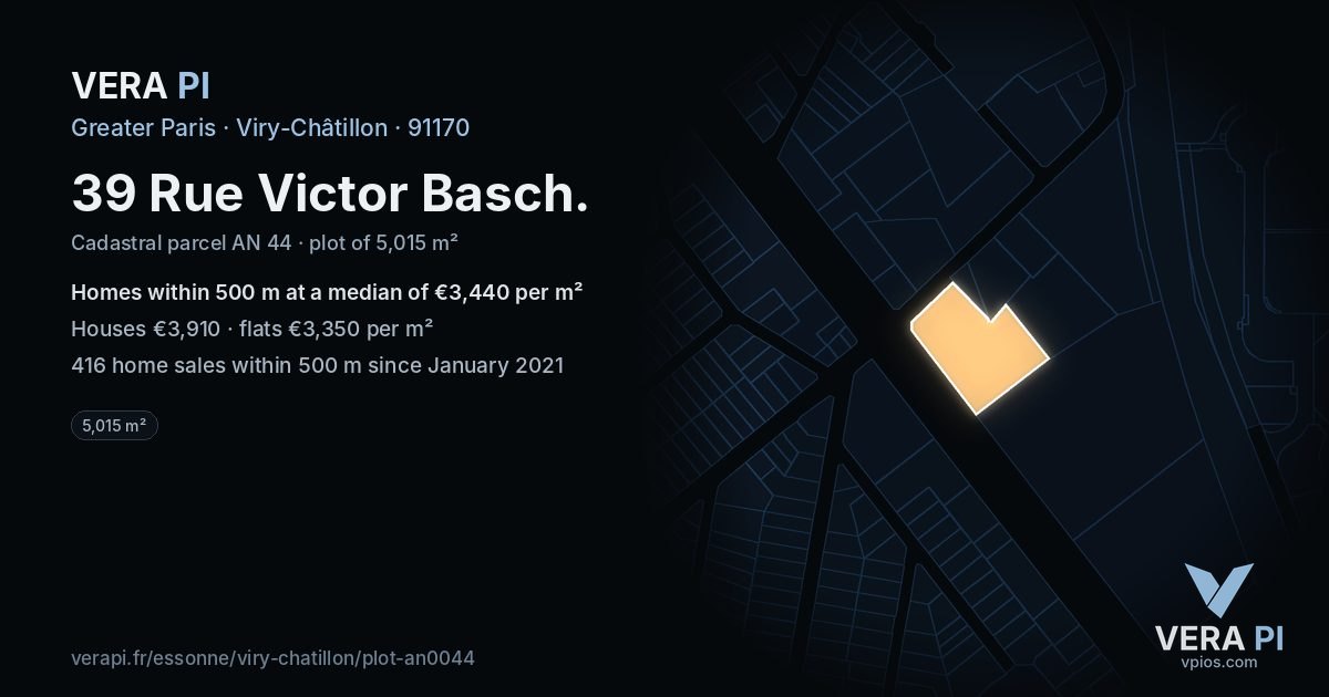 39 Rue Victor Basch, Viry-Châtillon at night – the plot lit, the parcels around coloured by the prices near them