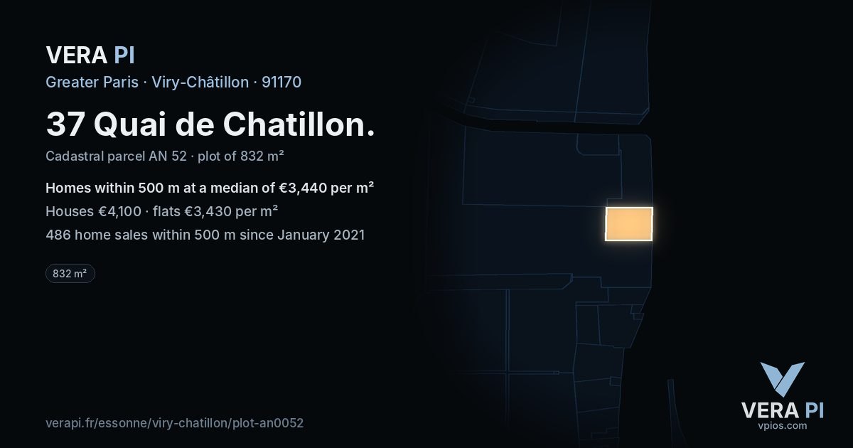 37 Quai de Chatillon, Viry-Châtillon at night – the plot lit, the parcels around coloured by the prices near them