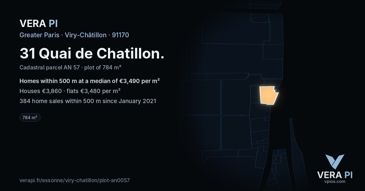 31 Quai de Chatillon, Viry-Châtillon at night – the plot lit, the parcels around coloured by the prices near them