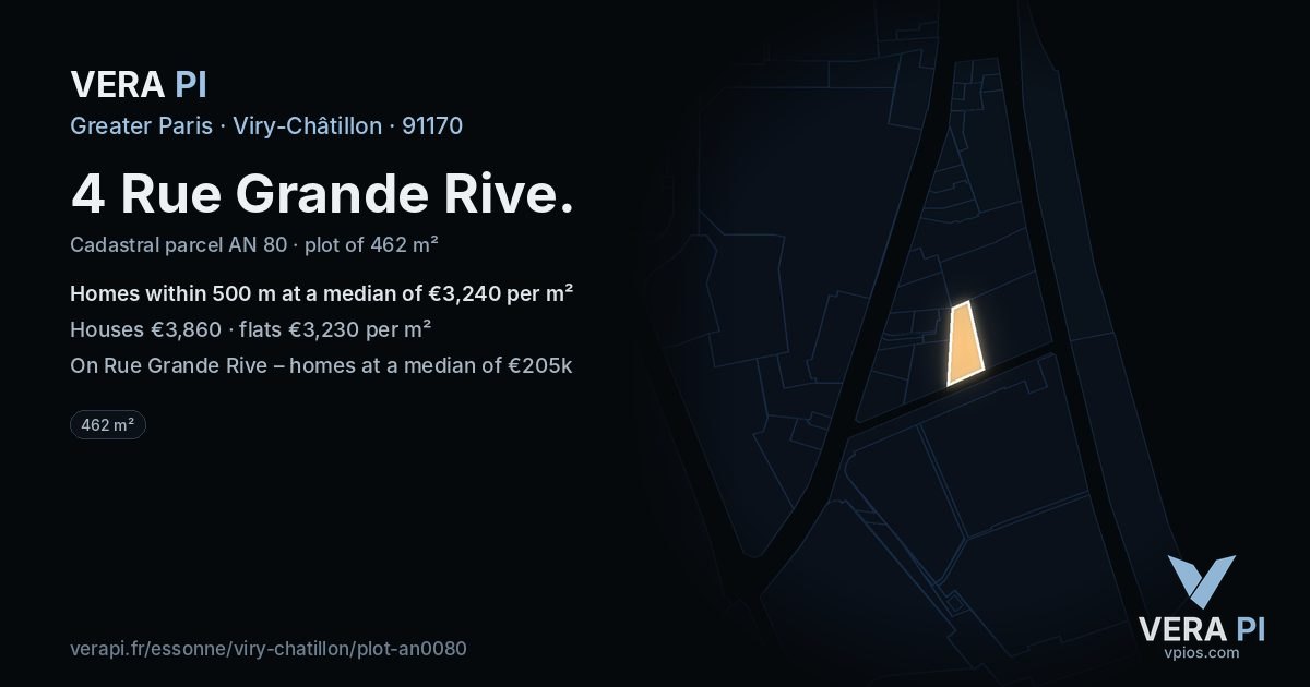 4 Rue Grande Rive, Viry-Châtillon at night – the plot lit, the parcels around coloured by the prices near them