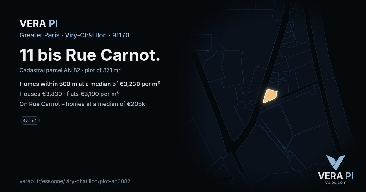 11 bis Rue Carnot, Viry-Châtillon at night – the plot lit, the parcels around coloured by the prices near them