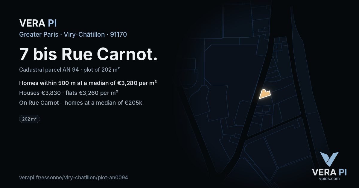 7 bis Rue Carnot, Viry-Châtillon at night – the plot lit, the parcels around coloured by the prices near them