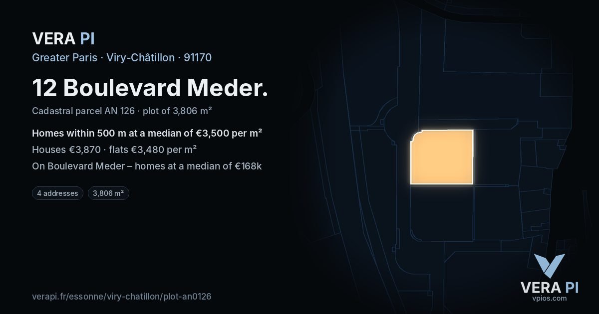 12 Boulevard Meder, Viry-Châtillon at night – the plot lit, the parcels around coloured by the prices near them
