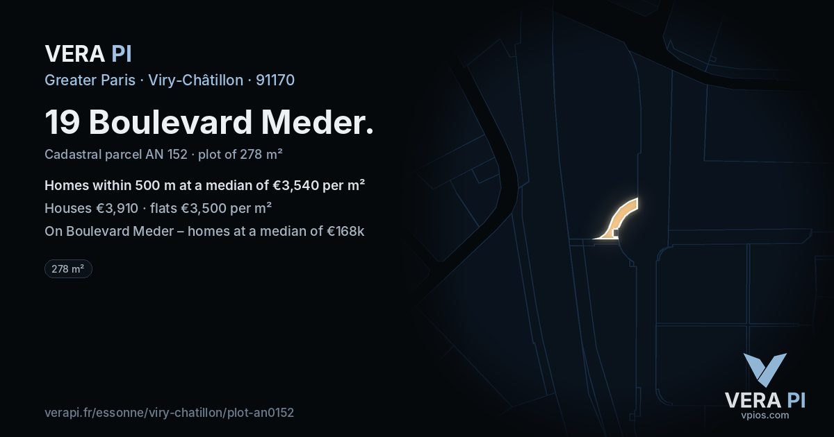 19 Boulevard Meder, Viry-Châtillon at night – the plot lit, the parcels around coloured by the prices near them