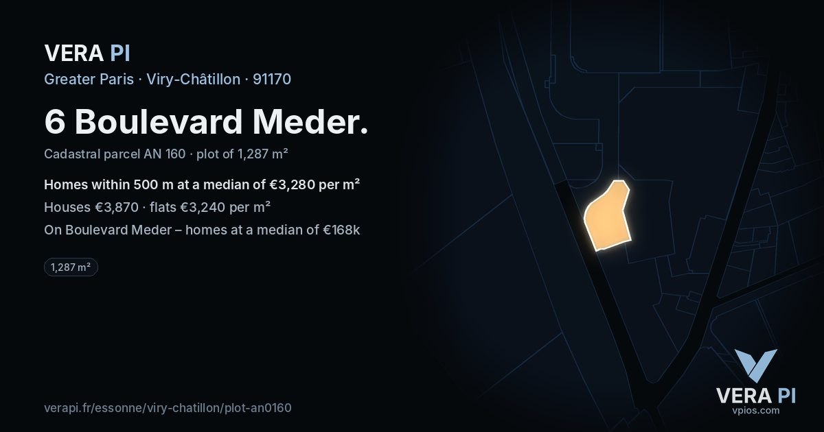 6 Boulevard Meder, Viry-Châtillon at night – the plot lit, the parcels around coloured by the prices near them