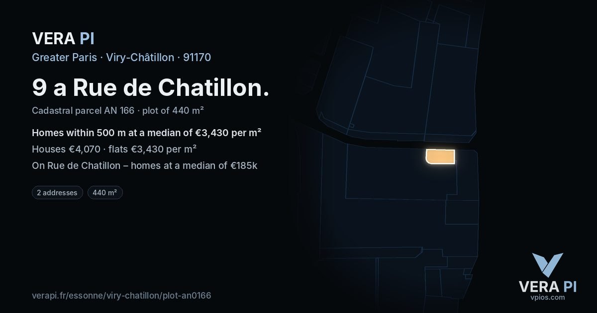 9 a Rue de Chatillon, Viry-Châtillon at night – the plot lit, the parcels around coloured by the prices near them