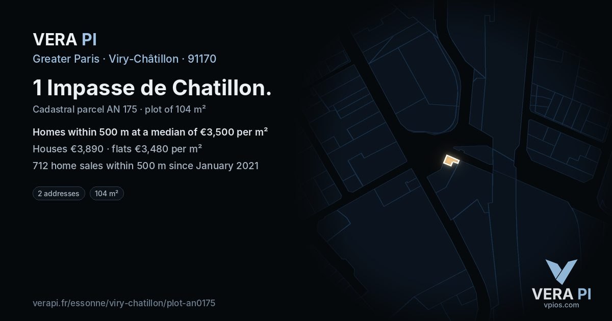 1 Impasse de Chatillon, Viry-Châtillon at night – the plot lit, the parcels around coloured by the prices near them