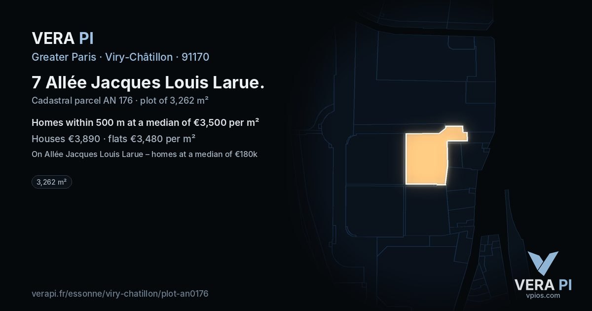 7 Allée Jacques Louis Larue, Viry-Châtillon at night – the plot lit, the parcels around coloured by the prices near them