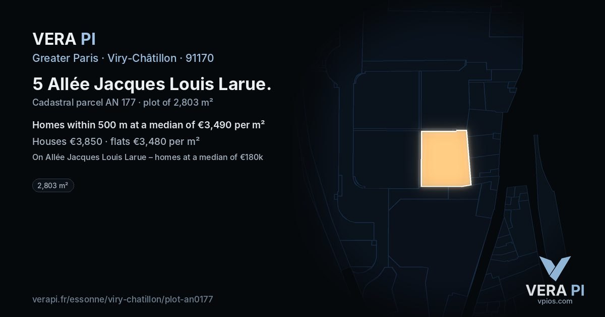 5 Allée Jacques Louis Larue, Viry-Châtillon at night – the plot lit, the parcels around coloured by the prices near them