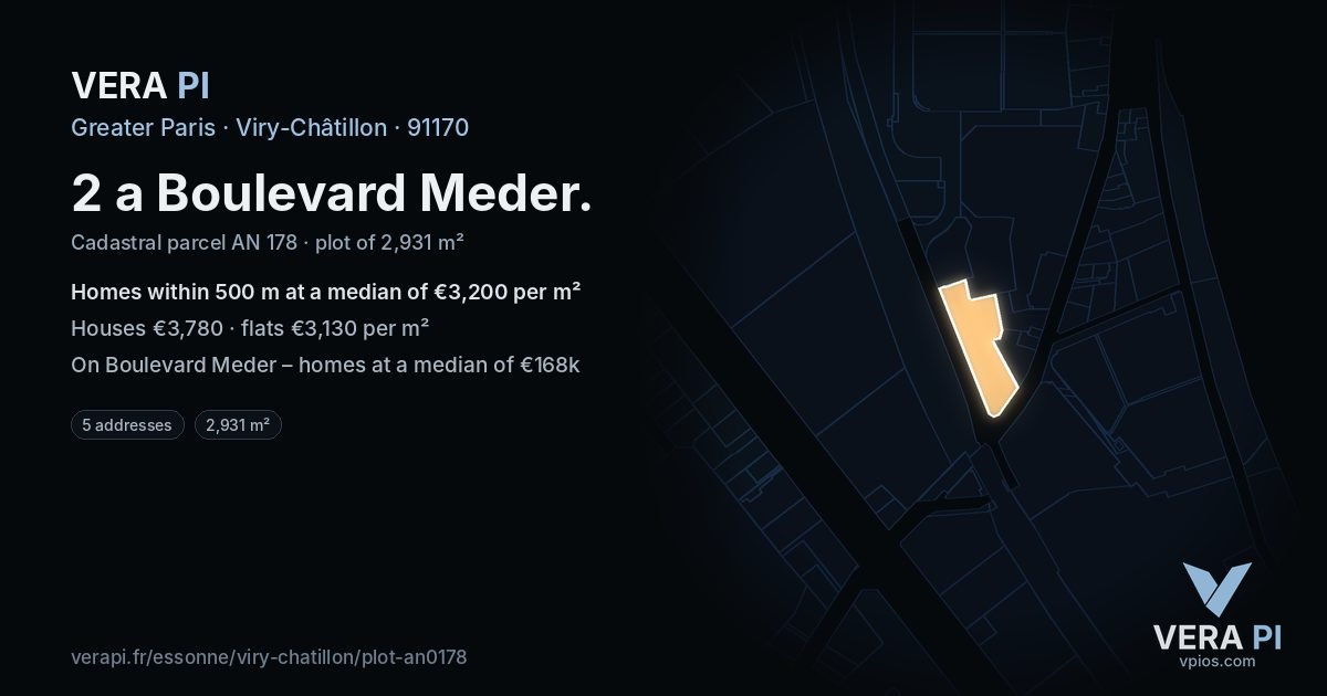 2 a Boulevard Meder, Viry-Châtillon at night – the plot lit, the parcels around coloured by the prices near them