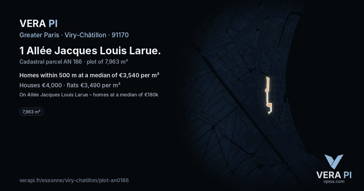 1 Allée Jacques Louis Larue, Viry-Châtillon at night – the plot lit, the parcels around coloured by the prices near them