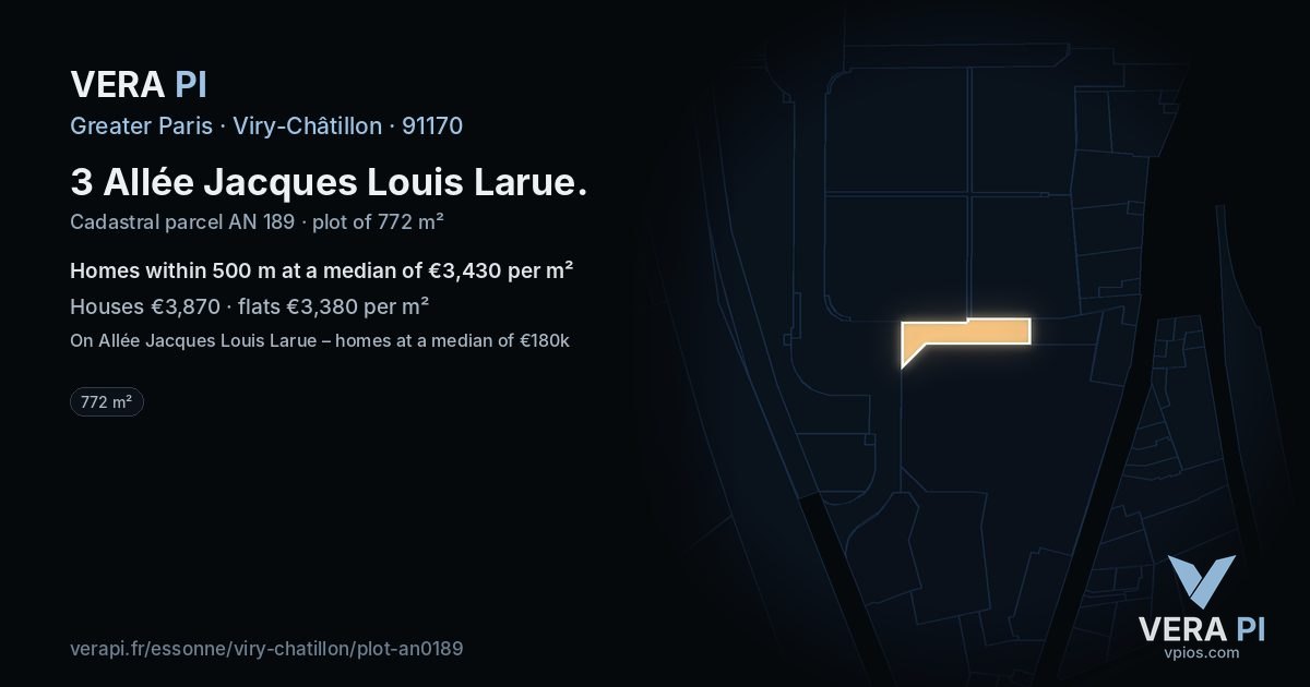 3 Allée Jacques Louis Larue, Viry-Châtillon at night – the plot lit, the parcels around coloured by the prices near them