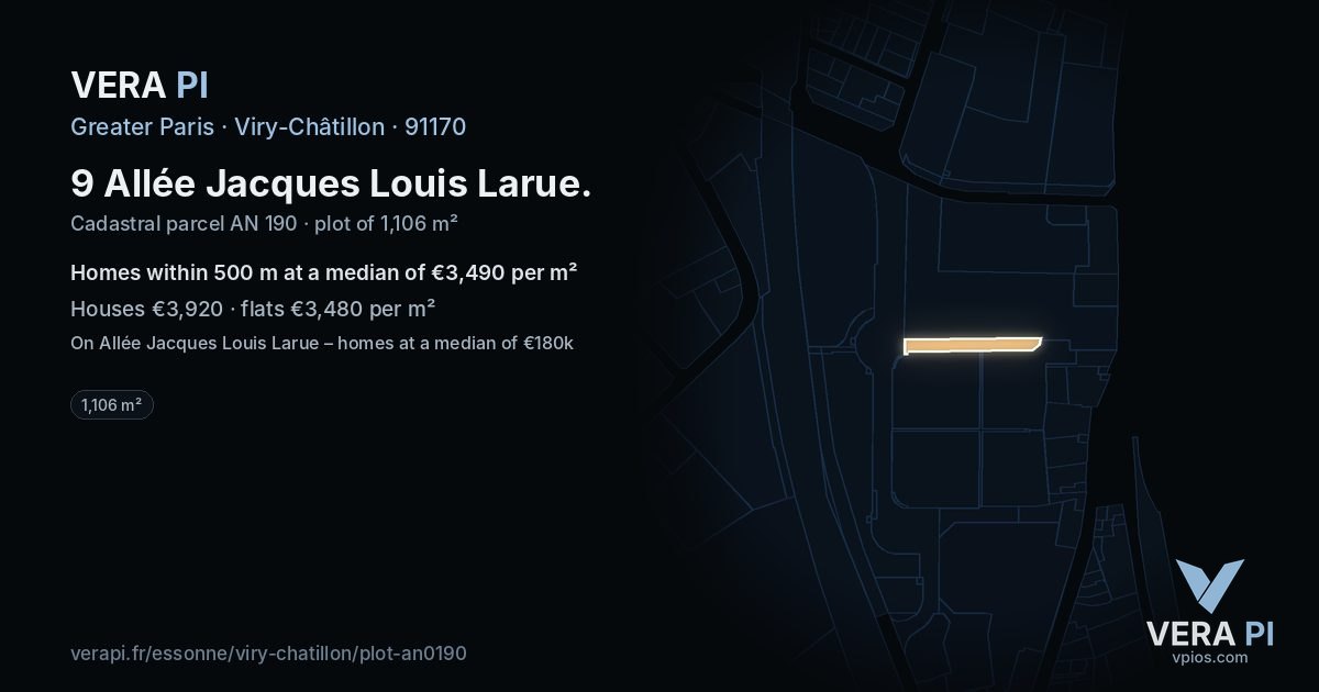 9 Allée Jacques Louis Larue, Viry-Châtillon at night – the plot lit, the parcels around coloured by the prices near them